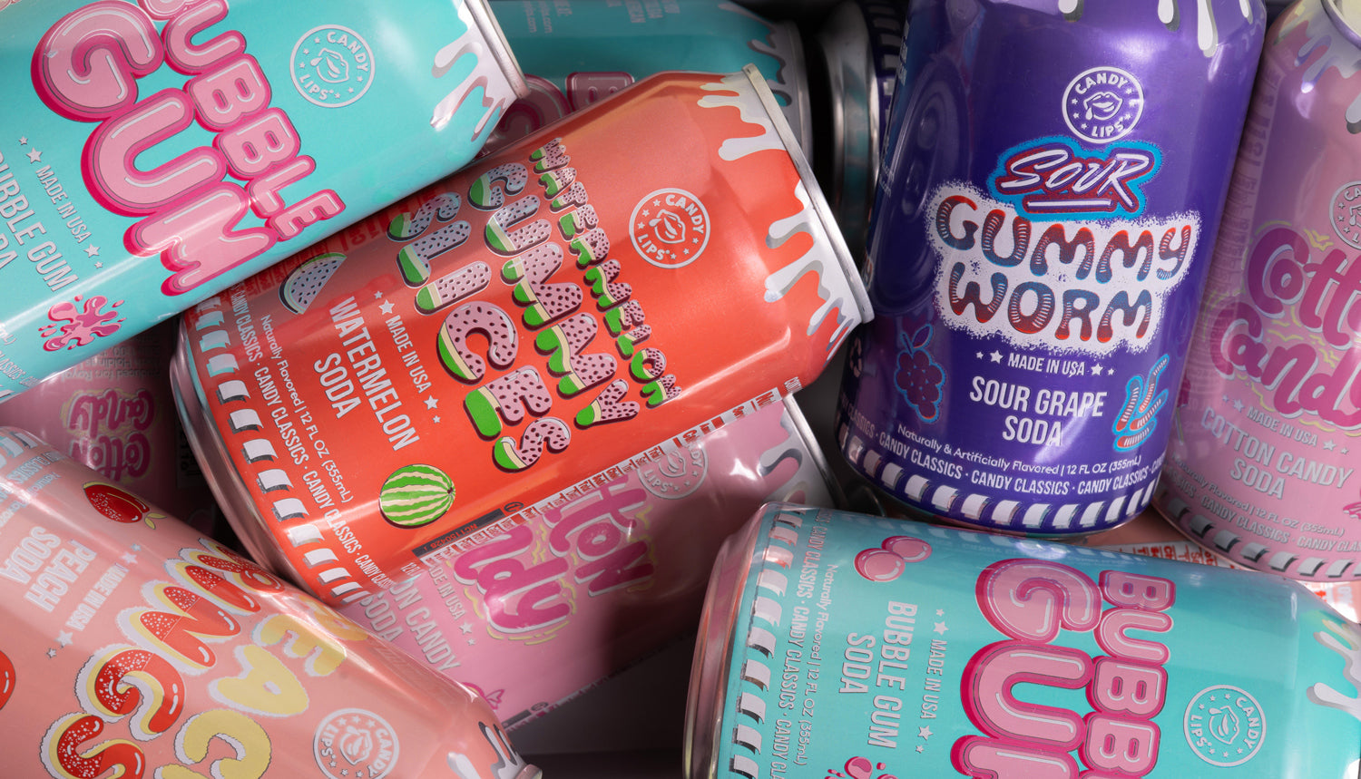 candy soda candy flavored soda peach rings soda watermelon gummy slices soda bubble gum soda cotton candy soda sour gummy worm soda nostalgic soda nostalgic beverage real cane sugar