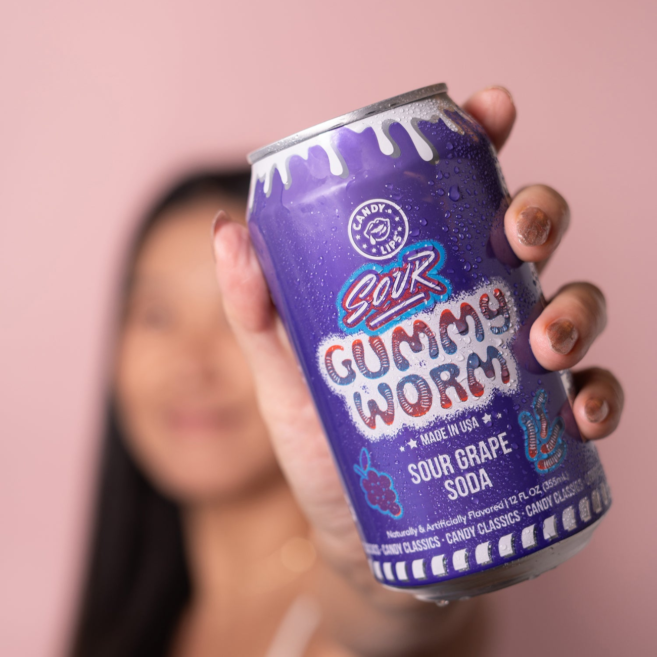 candy soda candy flavored soda peach rings soda watermelon gummy slices soda bubble gum soda cotton candy soda sour gummy worm soda nostalgic soda nostalgic beverage real cane sugar grape soda sour grape soda